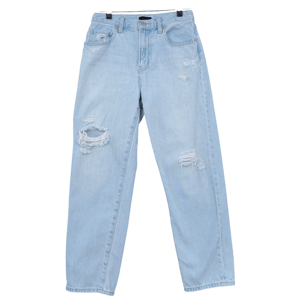 Uniqlo Relaxed Tapered Women 23 Cotton‎ Light Blue Distressed Jeans 458188